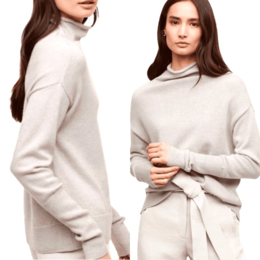 Aritzia Wilfred Cyprie 100% Merino Wool Mockneck Sweater, Light Grey - Size Xs/S